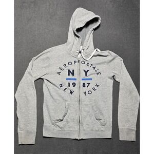Aeropostale NY 1987 Full Zip Hoodie Sweatshirt Gray‎ XS Extra Small Pullover
